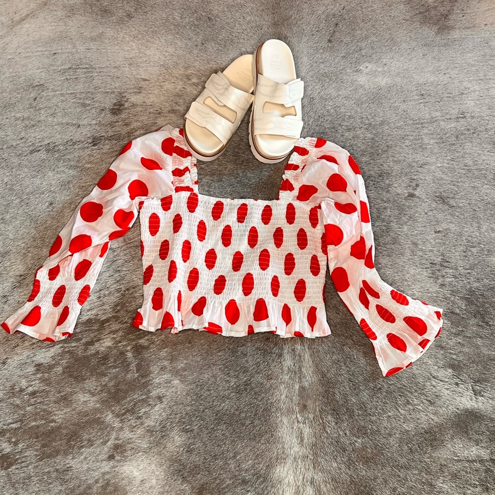 Red Polka Dot Smocked Top